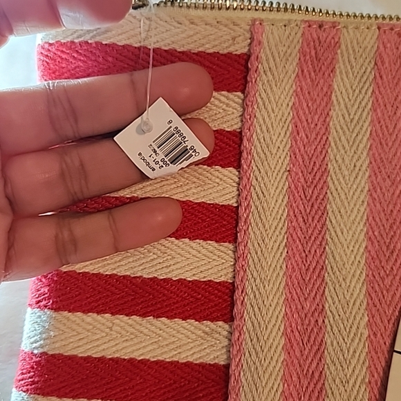 GAP Women's Pink Red & Creme Striped Canvas Zip Strappy CrossBody Bag - Picture 4 of 7
